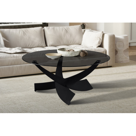 Table basse ronde 90 x 90 cm WILLOW plateau en verre
