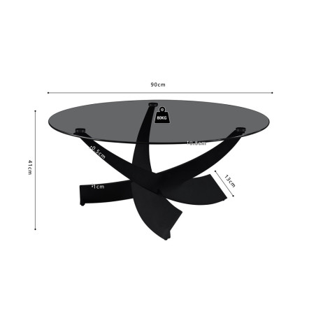 Table basse ronde 90 x 90 cm WILLOW plateau en verre