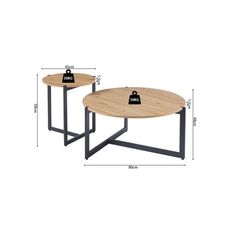 Set de 2 tables basses PALOMA en décor chêne vieilli