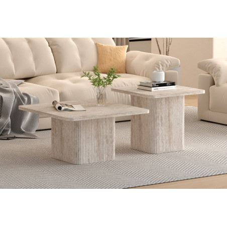 Set de 2 tables basses BAMBOU en décor travertin beige