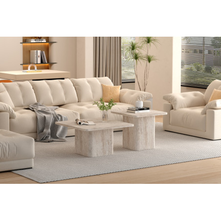Set de 2 tables basses BAMBOU en décor travertin beige