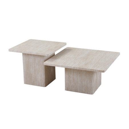 Set de 2 tables basses BAMBOU en décor travertin beige