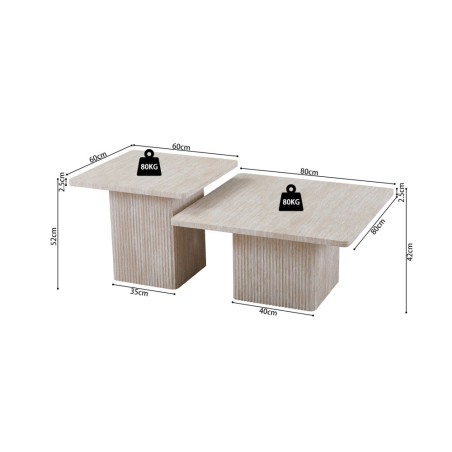 Set de 2 tables basses BAMBOU en décor travertin beige