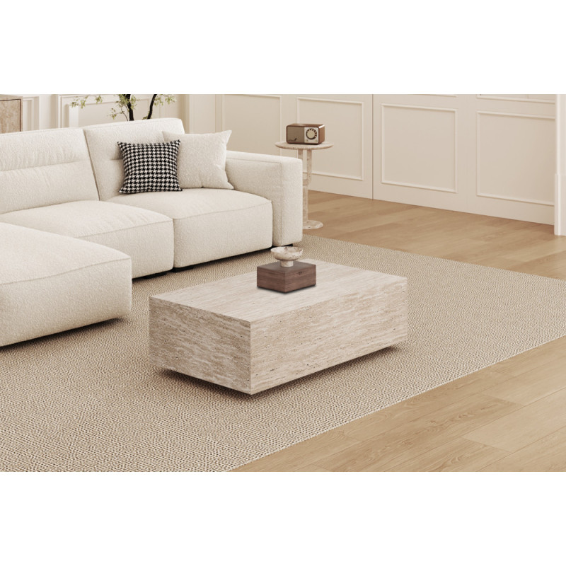 Table basse 120 x 70 cm JACINTHE en décor travertin beige