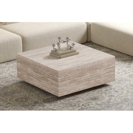 Table basse 90 x 90 cm JONQUILLE en décor travertin beige
