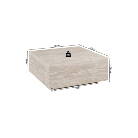 Table basse 90 x 90 cm JONQUILLE en décor travertin beige