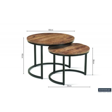 Set de 2 tables basses GALET en manguier massif