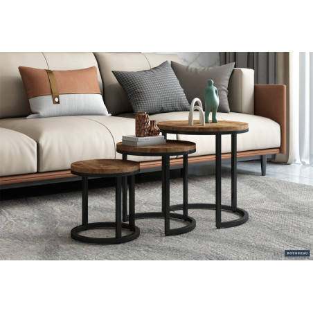 Set de 3 tables d'appoint PRALINE en manguier massif