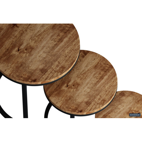 Set de 3 tables d'appoint PRALINE en manguier massif
