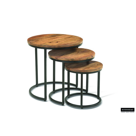 Set de 3 tables d'appoint PRALINE en manguier massif