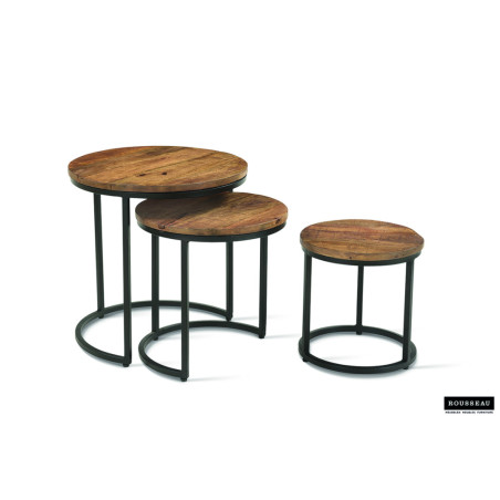 Set de 3 tables d'appoint PRALINE en manguier massif