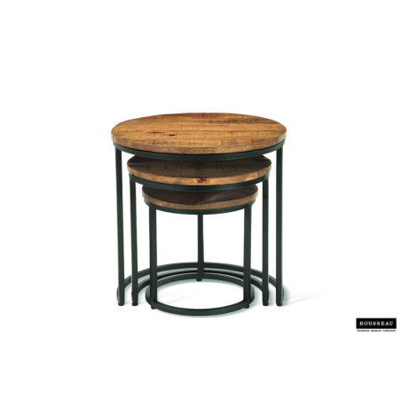 Set de 3 tables d'appoint PRALINE en manguier massif