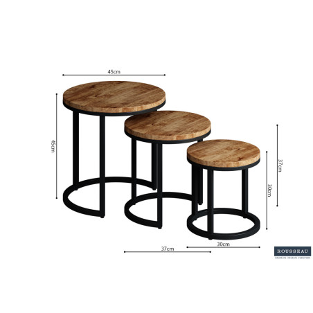 Set de 3 tables d'appoint PRALINE en manguier massif