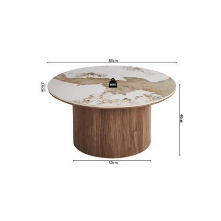 Table basse ronde 80 cm EVIANE plateau en pierre frittée