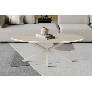 Table basse ovale 130 x 70 cm NACRE plateau en pierre frittée