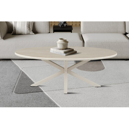 Table basse ovale 130 x 70 cm NACRE plateau en pierre frittée