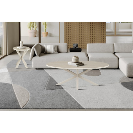 Table basse ovale 130 x 70 cm NACRE plateau en pierre frittée