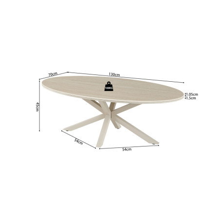Table basse ovale 130 x 70 cm NACRE plateau en pierre frittée