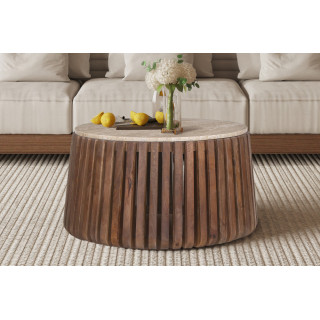 Table basse ronde 70 cm LUZERNE plateau en travertin