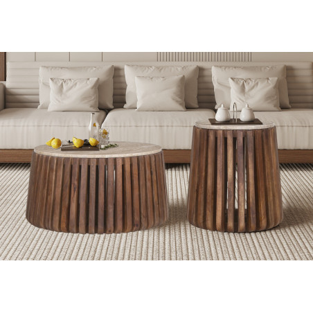 Table basse ronde 70 cm LUZERNE plateau en travertin