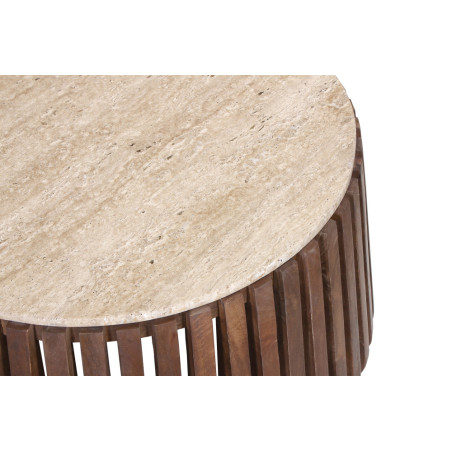 Table basse ronde 70 cm LUZERNE plateau en travertin