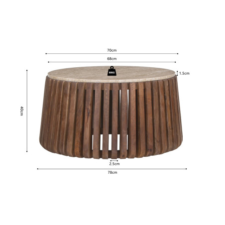 Table basse ronde 70 cm LUZERNE plateau en travertin