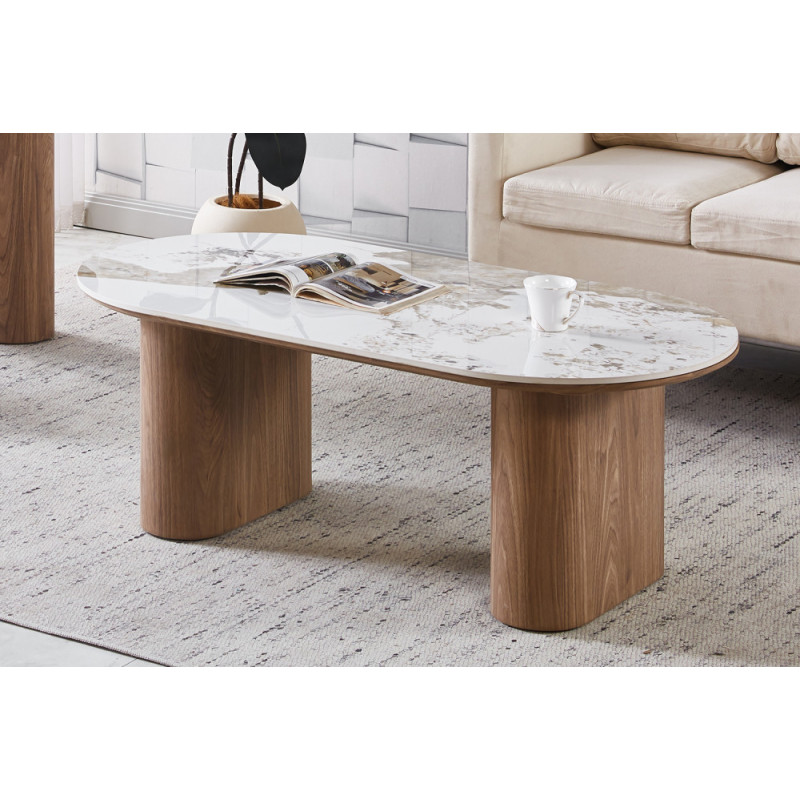 Table basse 120 x 60 cm EVIANE plateau en pierre frittée