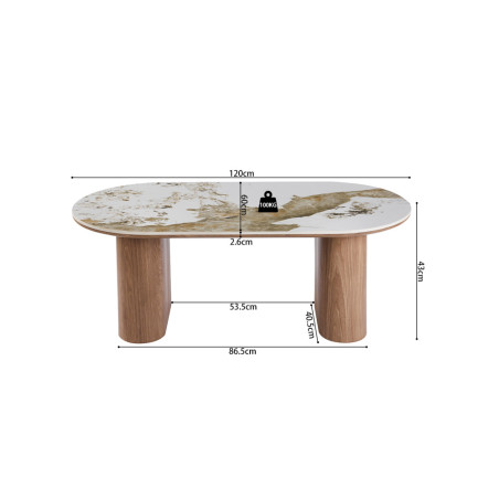 Table basse 120 x 60 cm EVIANE plateau en pierre frittée