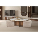 Table basse 120 x 60 cm EVIANE plateau en pierre frittée avec 2 poufs