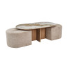 Table basse 120 x 60 cm EVIANE plateau en pierre frittée avec 2 poufs