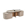 Table basse 120 x 60 cm EVIANE plateau en pierre frittée avec 2 poufs