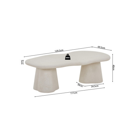 Table basse aux formes organiques 130 cm FALAISE effet ciment