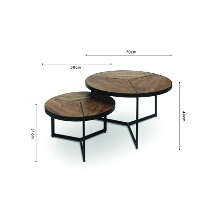 Set de 2 tables basses LAVANDE en manguier massif