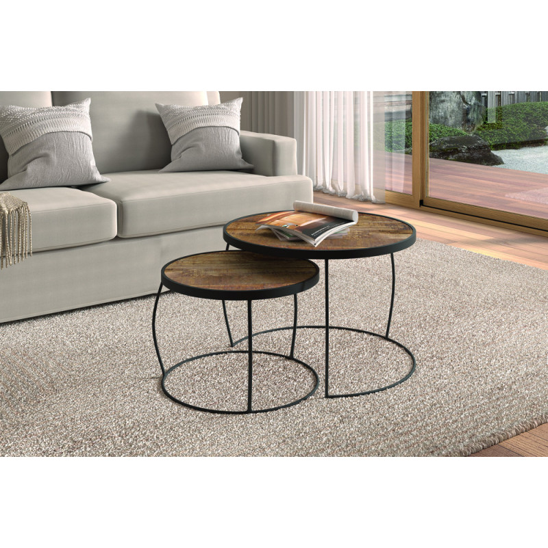 Set de 2 tables basses LARIX en manguier massif