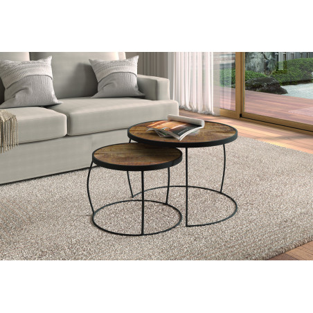 Set de 2 tables basses LARIX en manguier massif