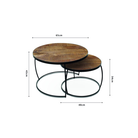 Set de 2 tables basses LARIX en manguier massif
