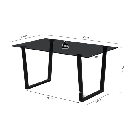 Table à manger 150 cm BOREAL plateau en verre