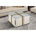 Table basse 90 x 90 cm SAFRAN plateau en verre avec 4 poufs