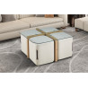 Table basse 90 x 90 cm SAFRAN plateau en verre avec 4 poufs