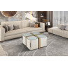 Table basse 90 x 90 cm SAFRAN plateau en verre avec 4 poufs