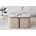 Table basse 80 x 45 cm EVIANE plateau en pierre frittée avec 4 poufs