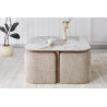 Table basse 80 x 45 cm EVIANE plateau en pierre frittée avec 4 poufs
