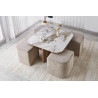 Table basse 80 x 45 cm EVIANE plateau en pierre frittée avec 4 poufs