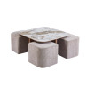 Table basse 80 x 45 cm EVIANE plateau en pierre frittée avec 4 poufs