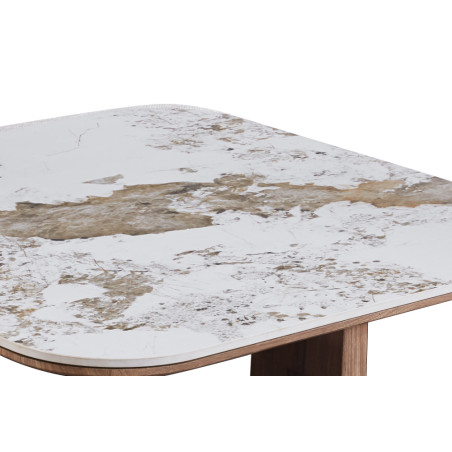 Table basse 80 x 45 cm EVIANE plateau en pierre frittée avec 4 poufs