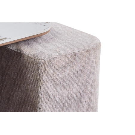 Table basse 80 x 45 cm EVIANE plateau en pierre frittée avec 4 poufs