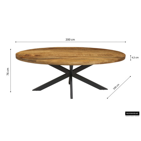 Table à manger ovale 200 cm ARBOUSIER en manguier massif