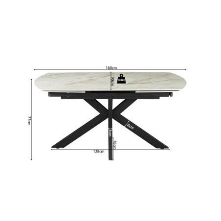 Table extensible ovale 160 à 240 cm AGATE plateau en pierre frittée