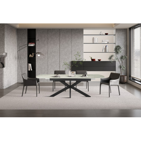 Table extensible ovale 180 à 220 cm ONYX plateau en pierre frittée