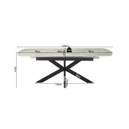 Table extensible ovale 180 à 220 cm ONYX plateau en pierre frittée
